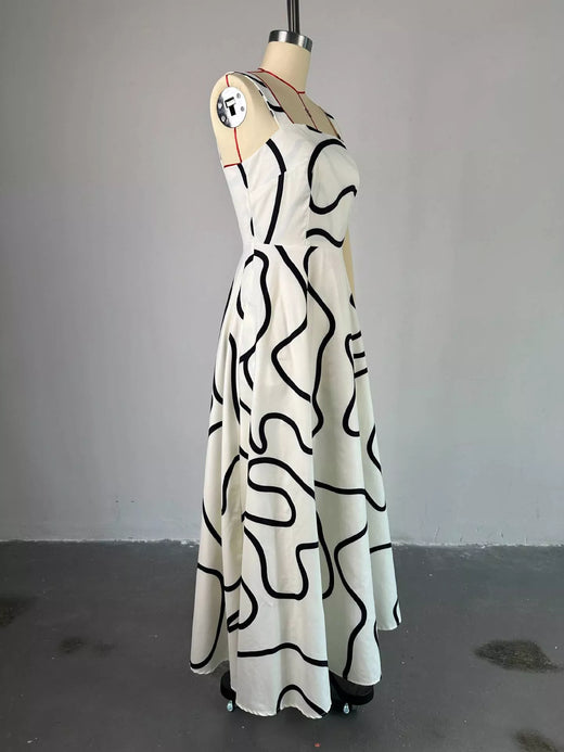 Abstract Print Square Neck Midi Dress - alternate view 4