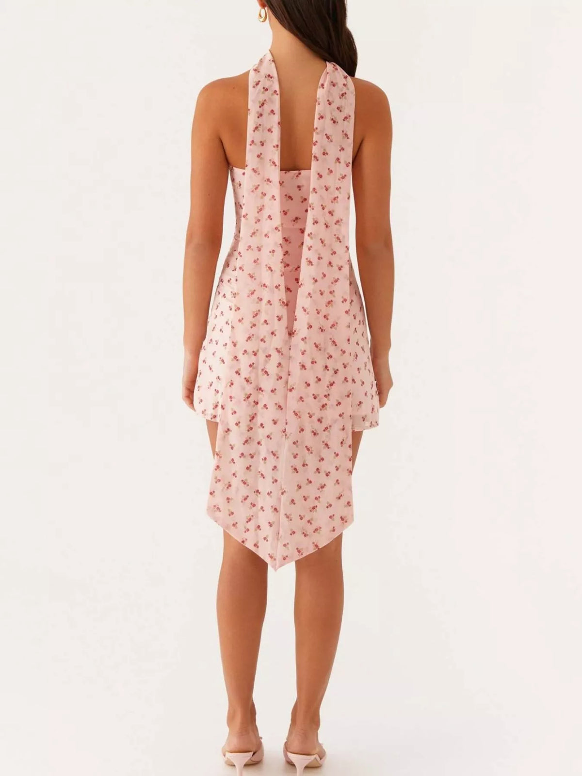 Floral Print Strapless Mini Dress with Scarf - alternate view 2