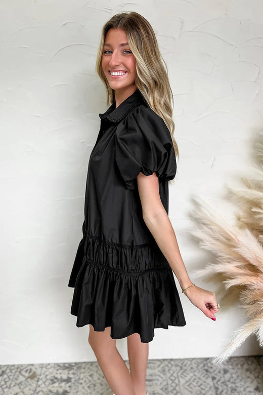 Button Down Puff Sleeve Ruffle Hem Dress - alternate view 4