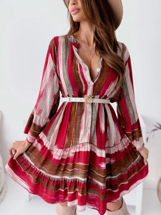 Buttoned Striped Long Sleeve Mini Dress - alternate view 3