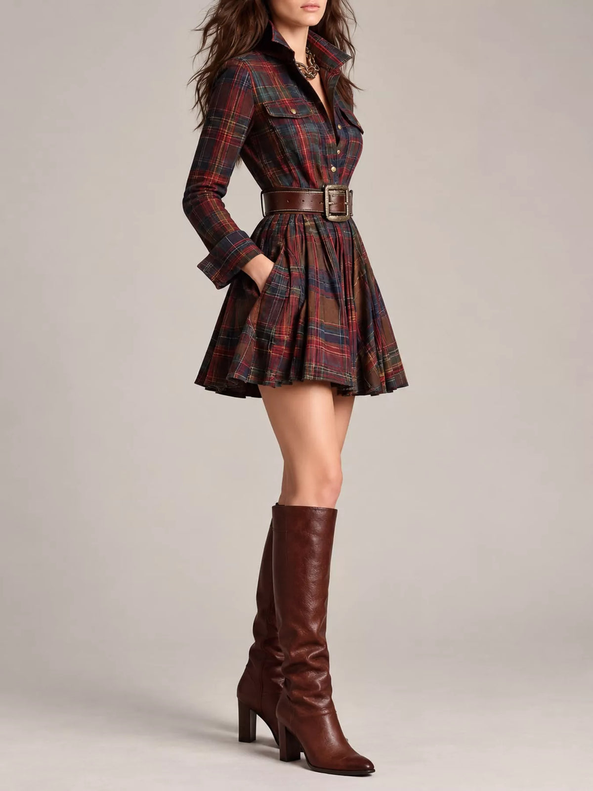 Plaid Long-Sleeve Shirt Dress - alternate view 2