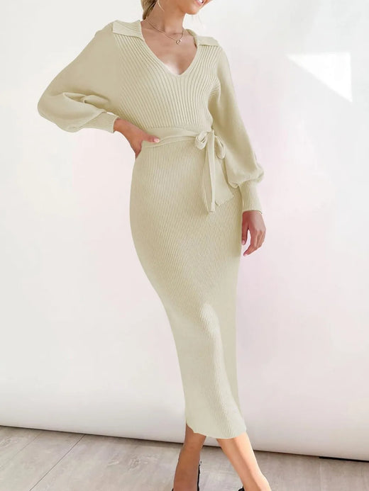 Perfee Tied Long Sleeve Wrap Sweater Dress - alternate view 3