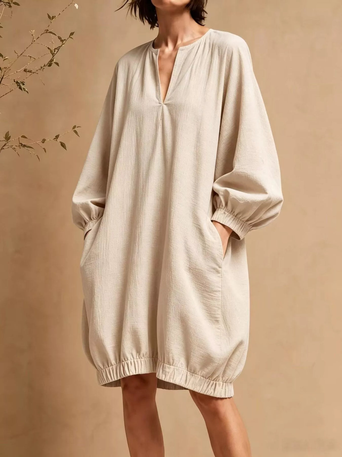 Casual Loose-Fit Balloon Sleeve Mini Dress with Pockets - alternate view 4