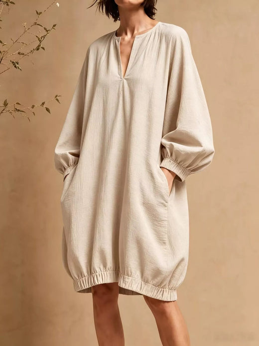 Casual Loose-Fit Balloon Sleeve Mini Dress with Pockets - alternate view 4