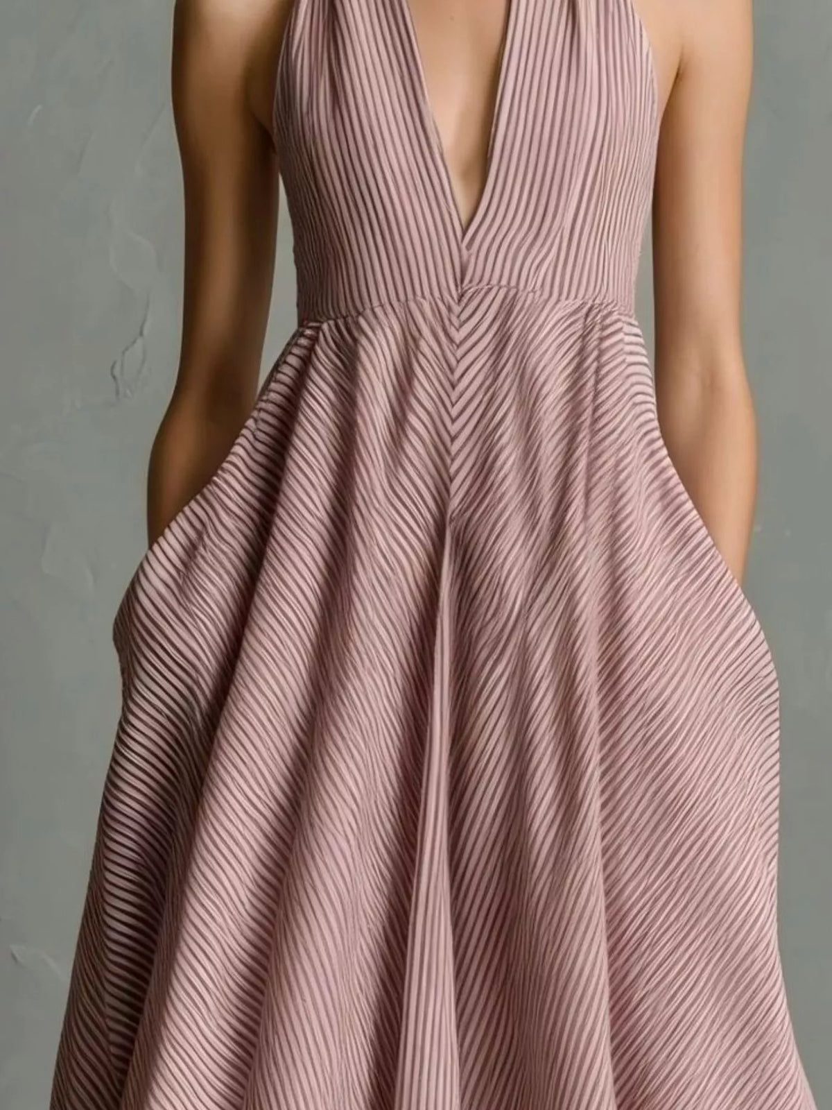 Striped Halter Neck Maxi Dress with Pockets - alternate view 11