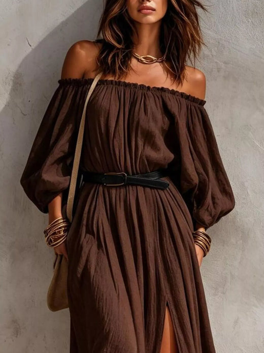 Boho Off-Shoulder Maxi Dress with Side Slit - alternate view 5