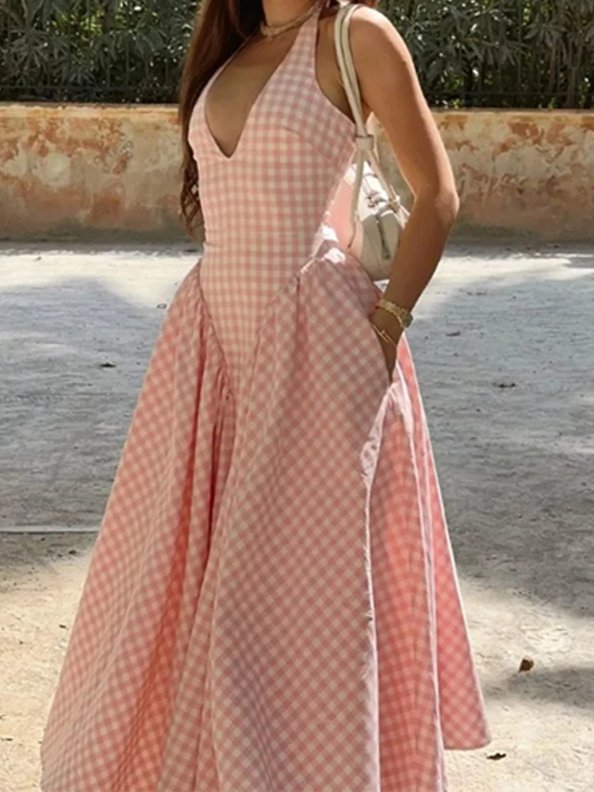 Gingham Halter Neck Maxi Dress - alternate view 2