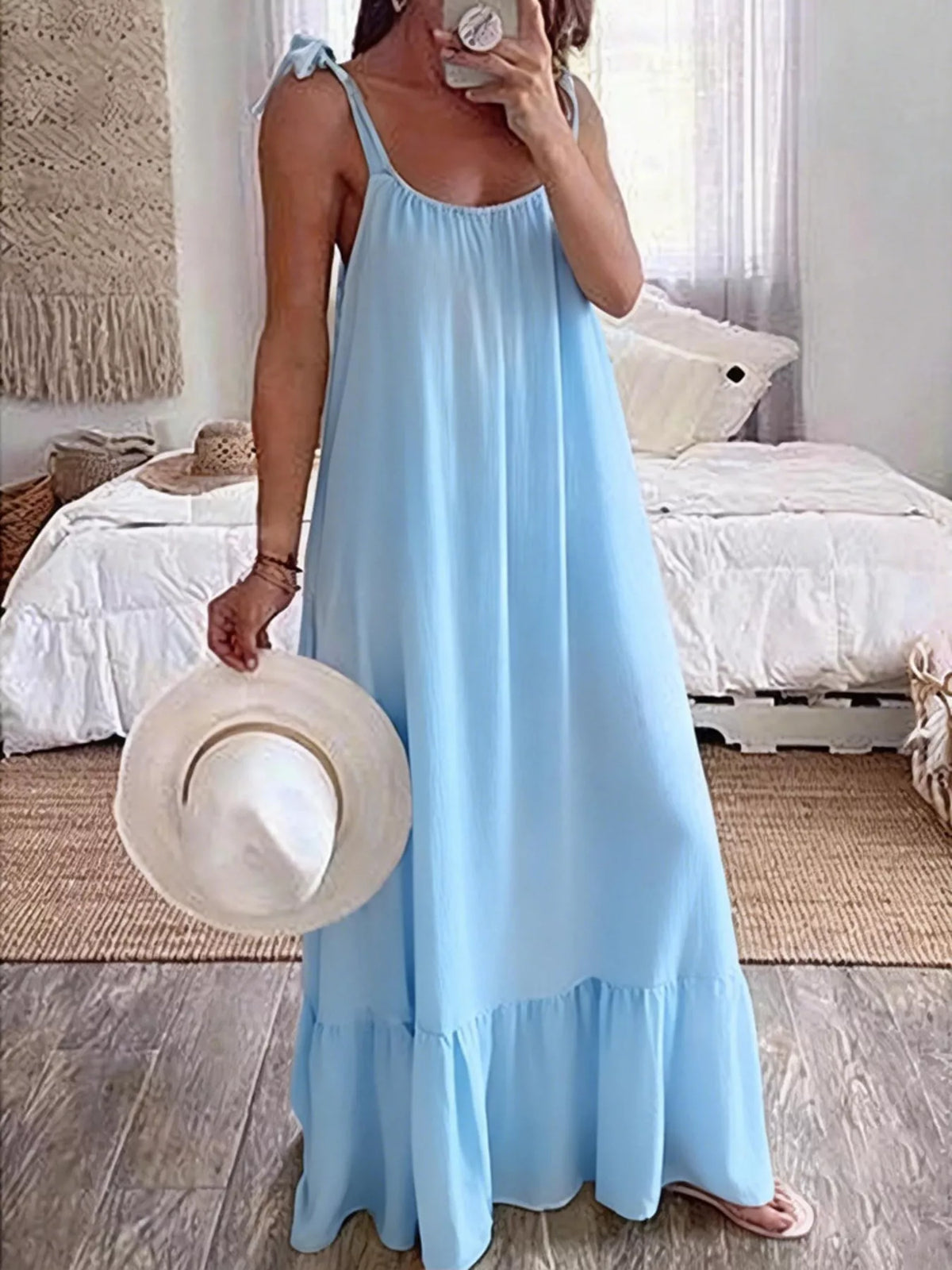 Sleeveless Tie Strap Flowy Maxi Dress - alternate view 5