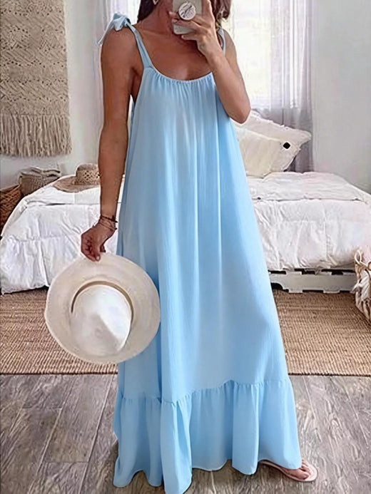 Sleeveless Tie Strap Flowy Maxi Dress - alternate view 5