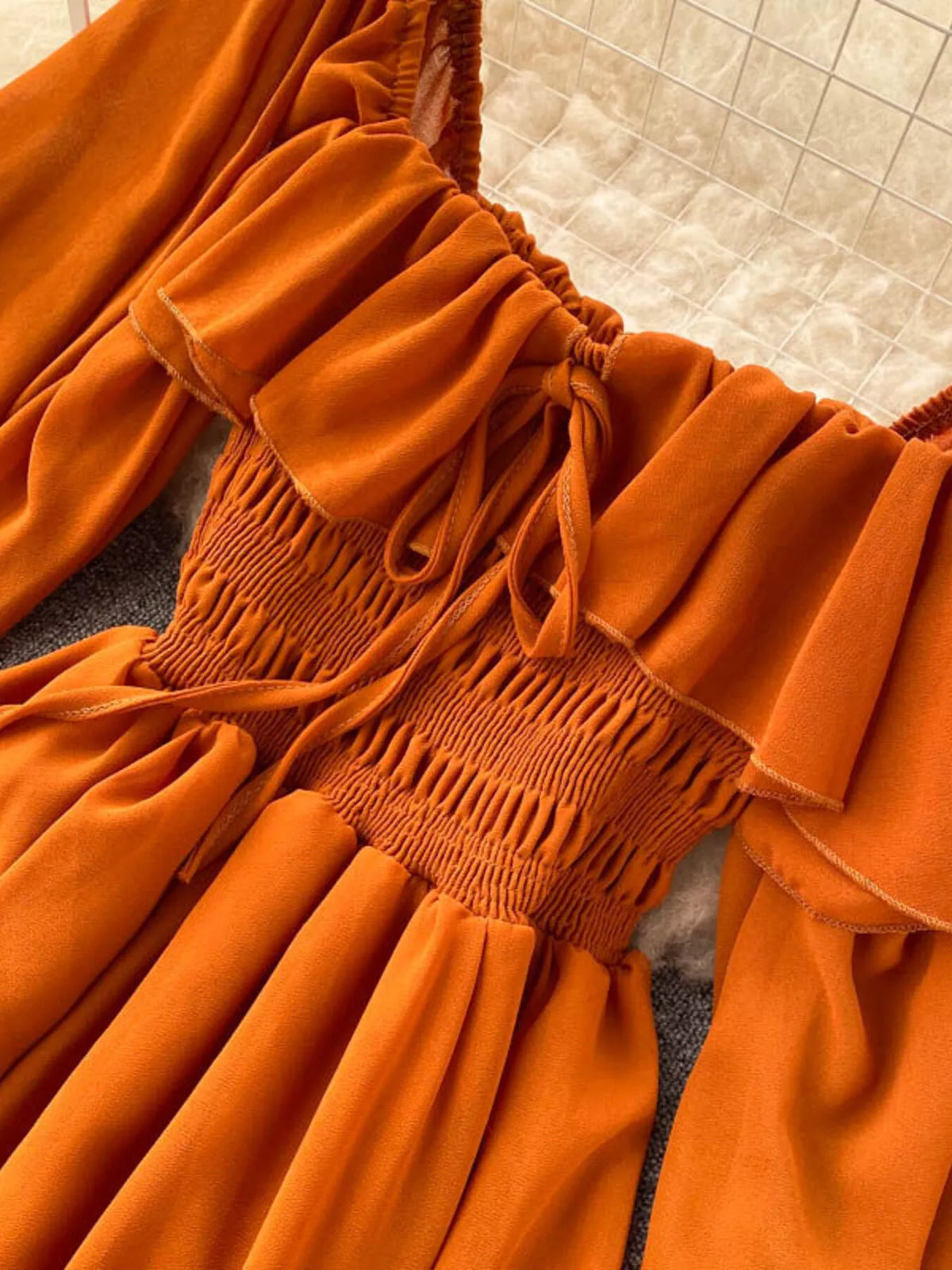 Ruffle Square Neck Balloon Sleeve A-Line Dress - alternate view 6