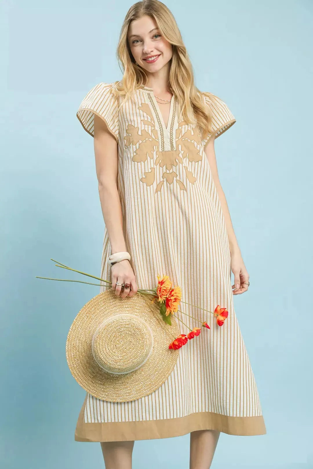 Stripe Midi Dress with Lace Trim