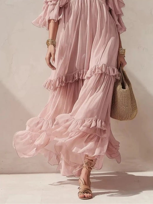 Cold-Shoulder Ruffled Maxi Dress - alternate view 3