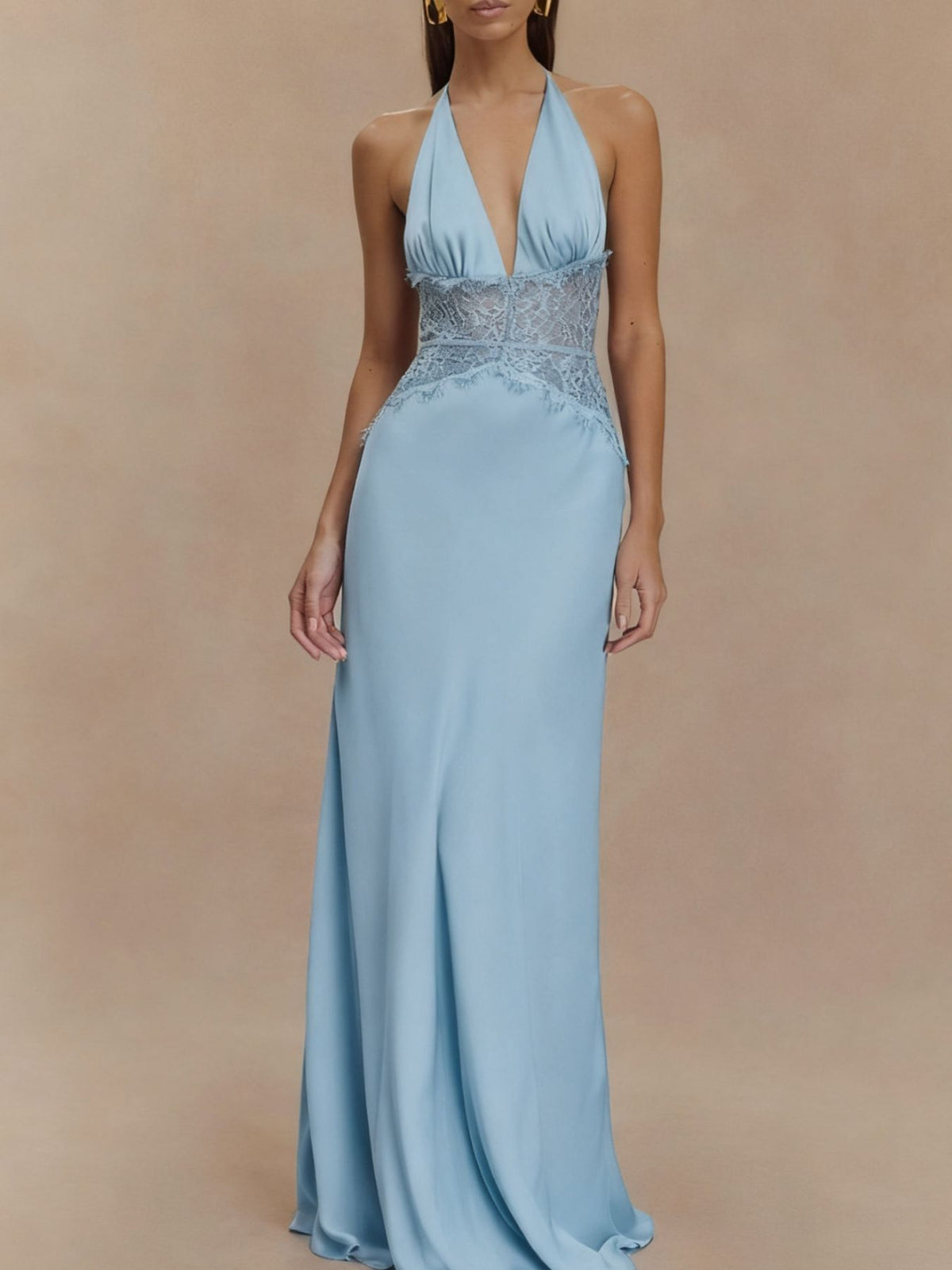 Halter Neck Lace Trimmed Maxi Dress - alternate view 4