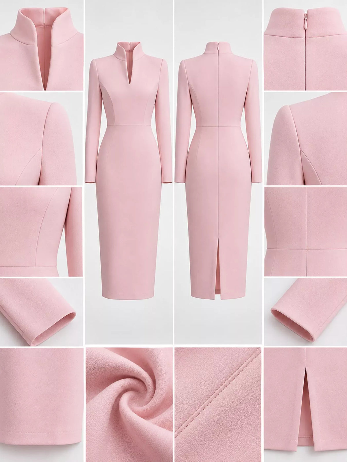 Full Size Stand-Collar Long-Sleeve Midi Dress Plus Size - alternate view 10