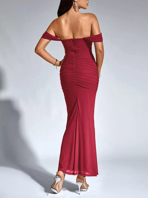 Off-Shoulder Ruched Mermaid Maxi Dress - alternate view 3