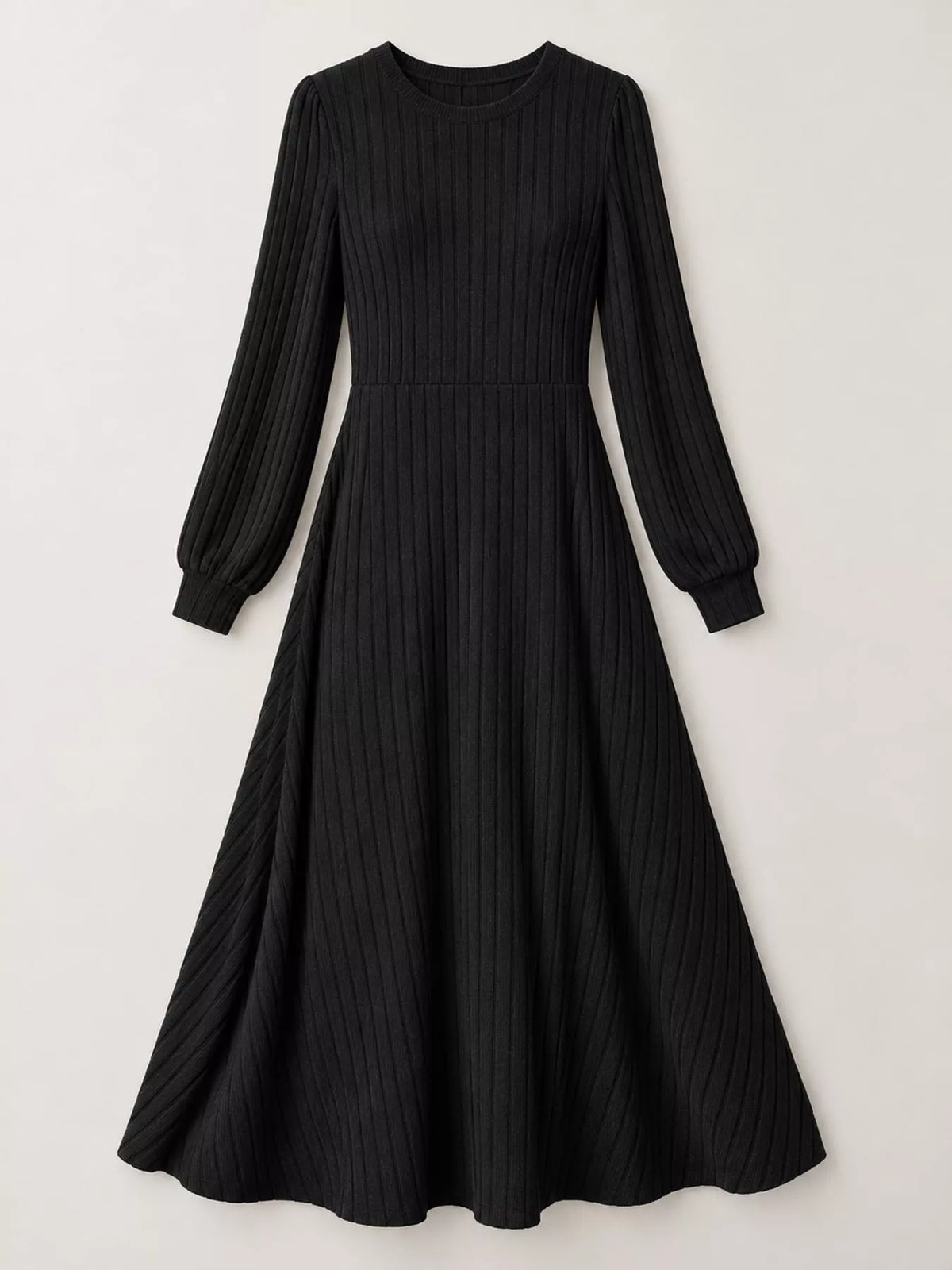 Ribbed Knit Long Sleeve A-Line Midi Dress - alternate view 6