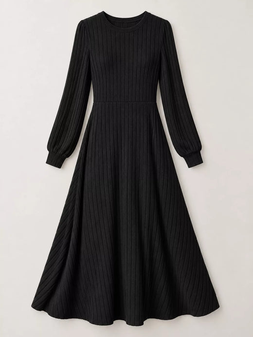 Ribbed Knit Long Sleeve A-Line Midi Dress - alternate view 6