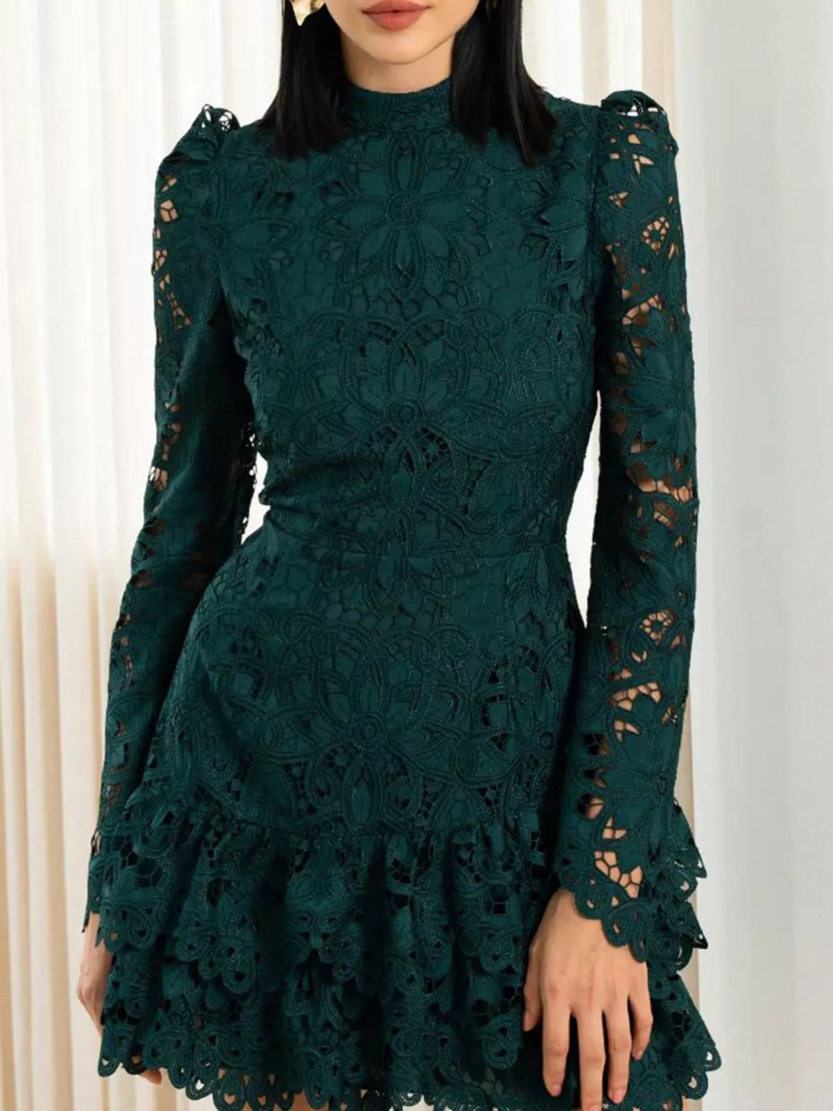 Lace Mock Neck Long Sleeve Mini Dress - alternate view 4
