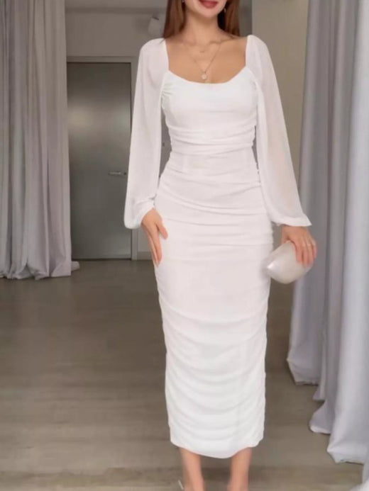 Ruched Sheer Long Sleeve Dress - alternate view 4