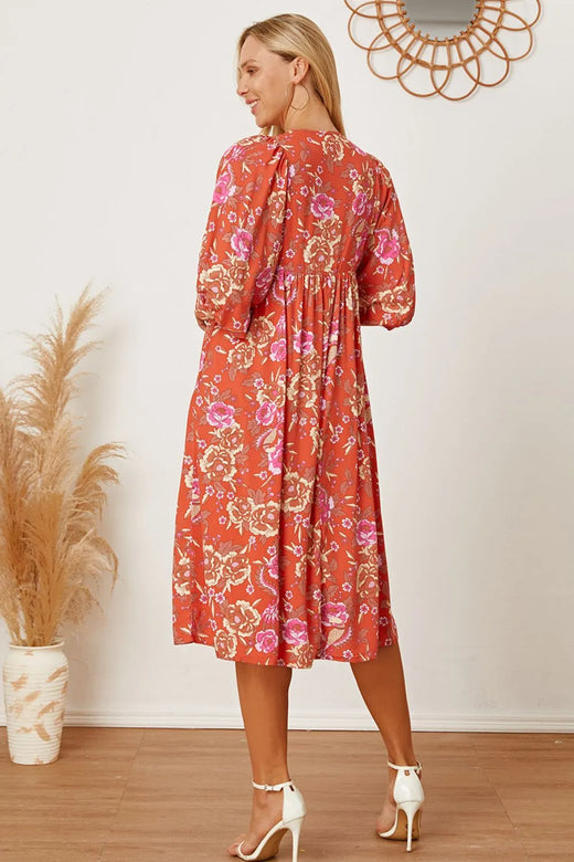 Floral Tie Neck Half Sleeve Dress - alternate view 5