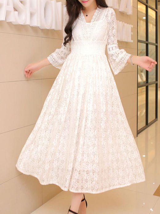 Lace 3/4 Sleeve Midi Dress - alternate view 2