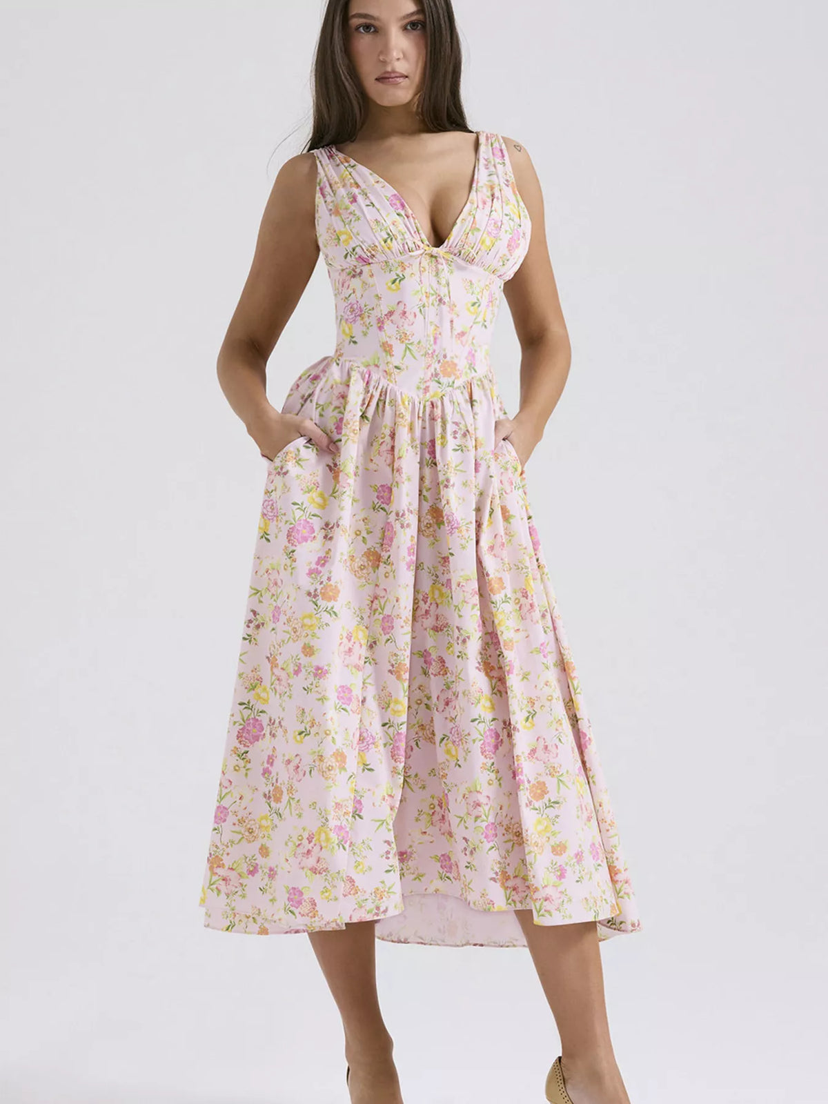 V-Neck Sleeveless Midi Dress - alternate view 6