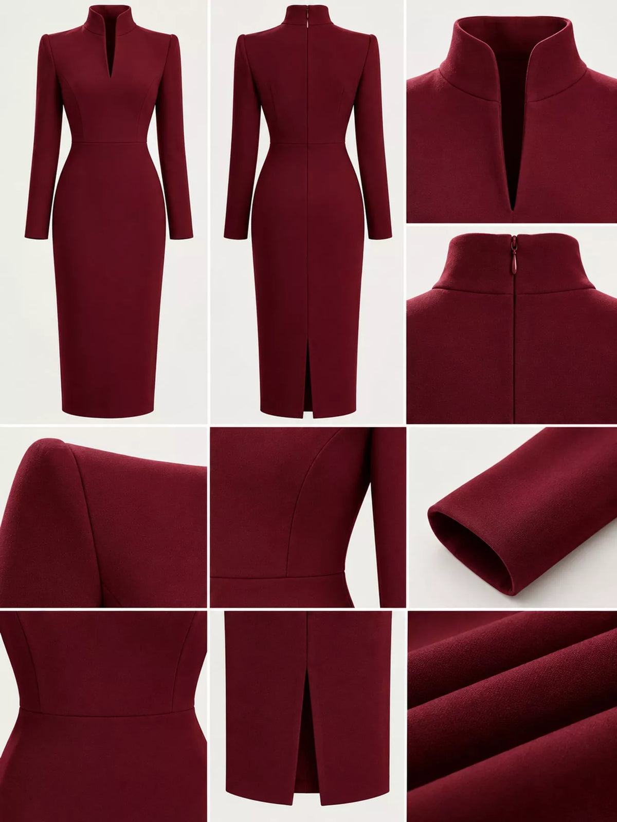 Full Size Stand-Collar Long-Sleeve Midi Dress Plus Size - alternate view 20