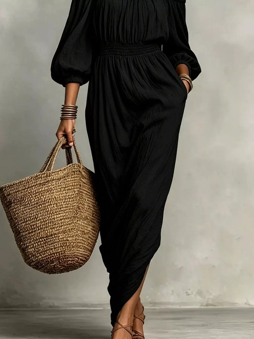 Off-Shoulder Smocked Waist Maxi Dress - alternate view 5