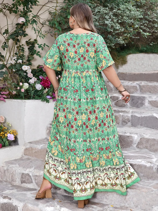 Floral Tie Neck Flutter Sleeve Maxi Dress - alternate view 4