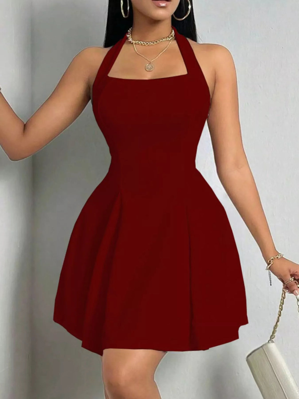 Halter Neck Sleeveless A-Line Mini Dress - alternate view 11