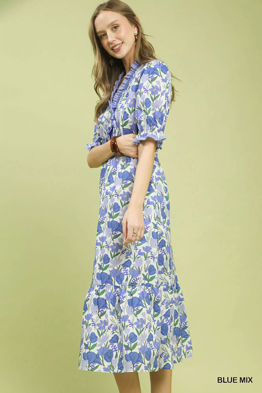 Floral Ruffle Trim Tiered Midi Dress - alternate view 2