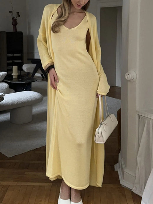 V-Neck Knit Dress and Cardigan Sweater Set - alternate view 2