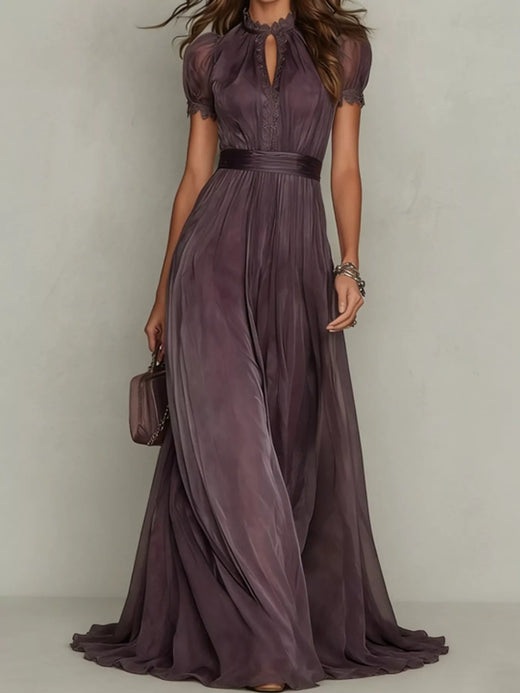 Full Size Elegant Sheer Chiffon Mock-Neck Maxi Dress with Keyhole Detail Plus Size