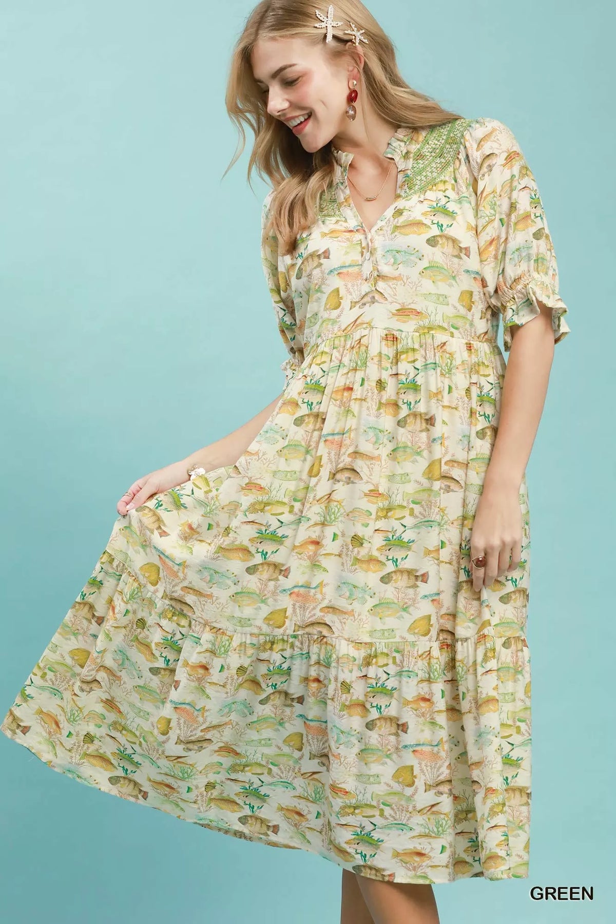 Print Tiered Midi Dress