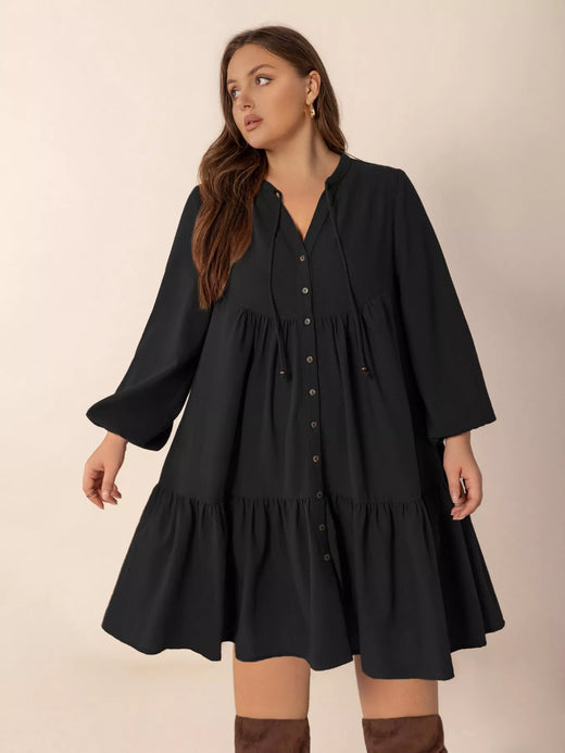 Button Front Balloon Sleeve Dress - alternate view 2