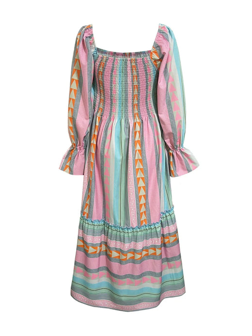 Ruffled Striped Long Sleeve Dress - alternate view 2