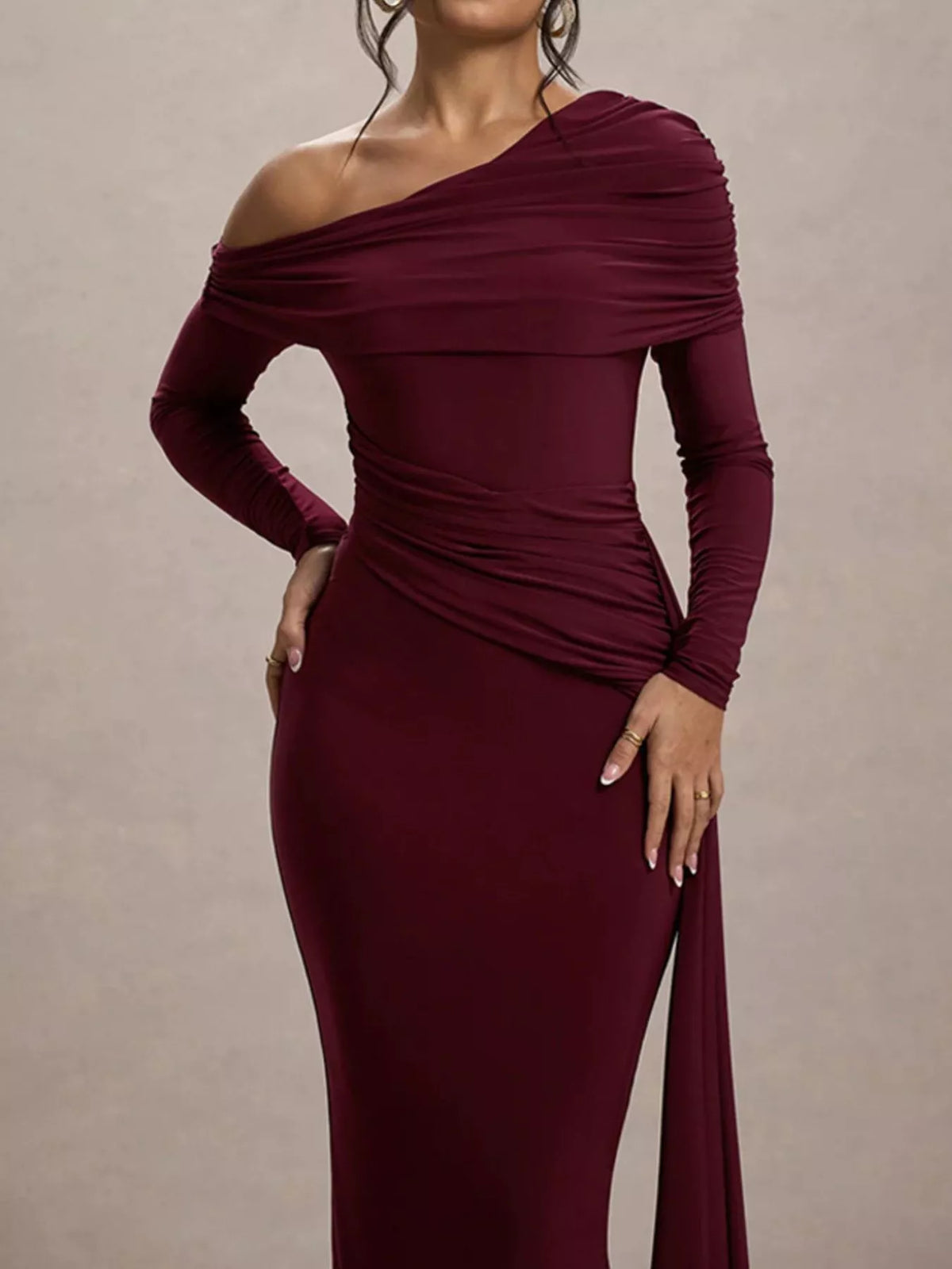 One-Shoulder Ruched Maxi Dress - alternate view 2