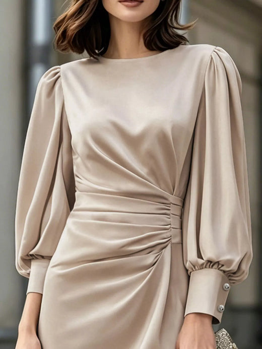 Long Sleeve Satin Ruched Midi Dress - alternate view 2
