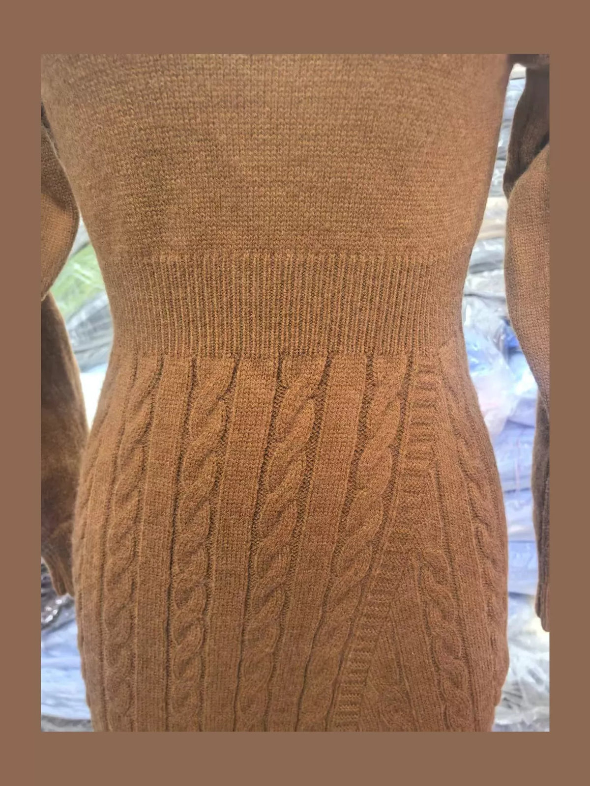 Full Size Mock Neck Cable Knit Sweater Dress with Front Slit Plus Size - alternate view 8