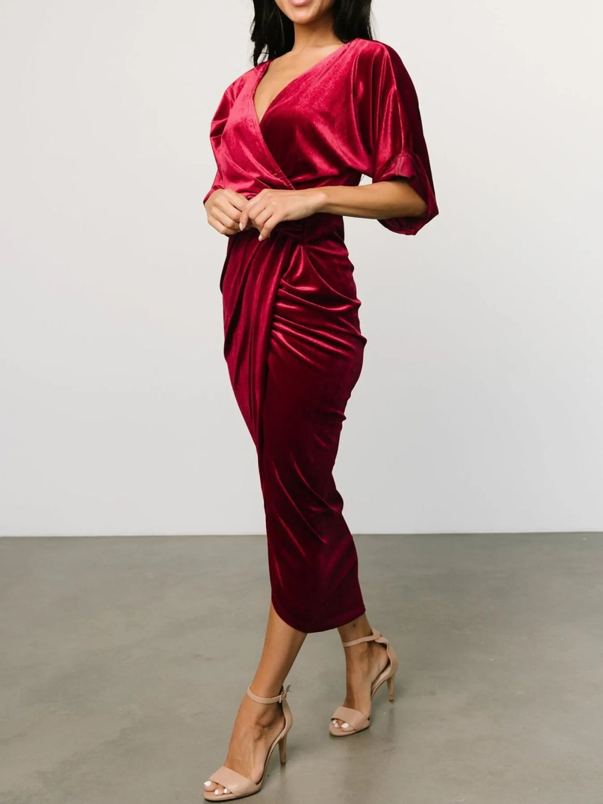 Ruched Surplice Half Sleeve Dress - alternate view 2