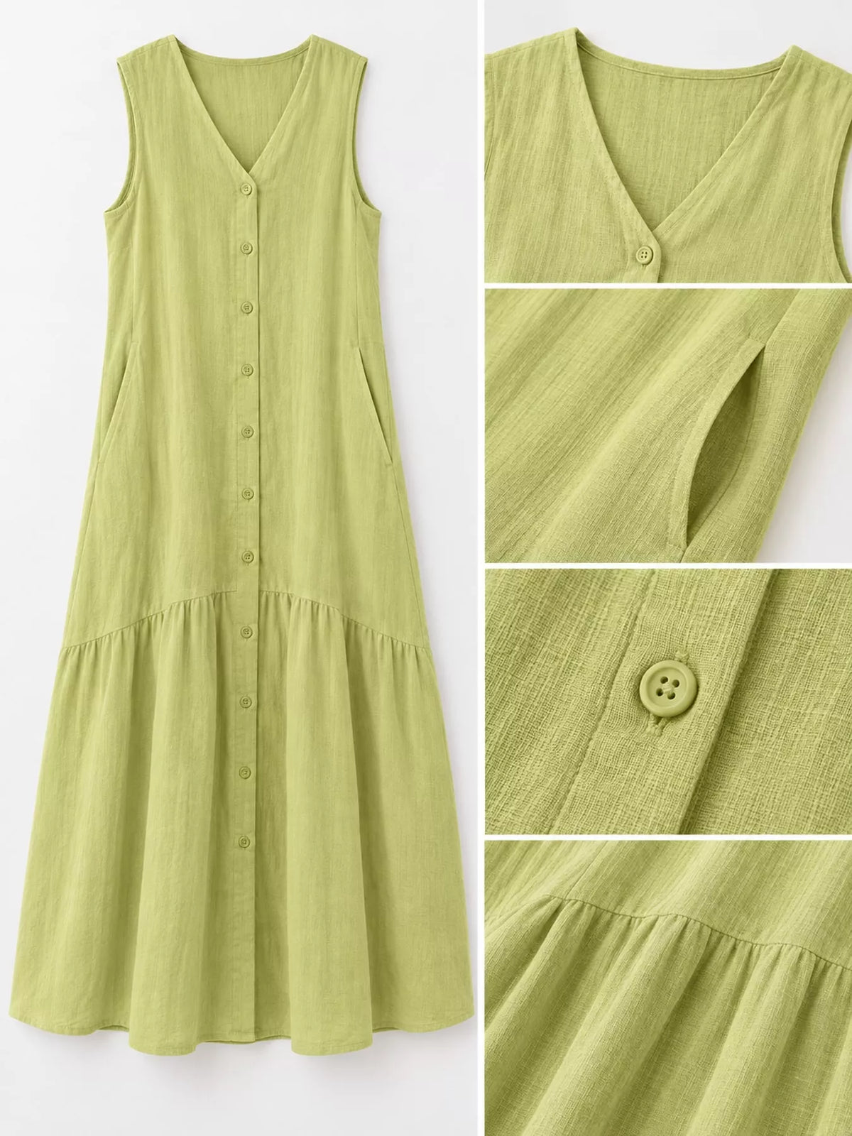 Full Size V-Neck Button Front Sleeveless Midi Dress Plus Size - alternate view 20