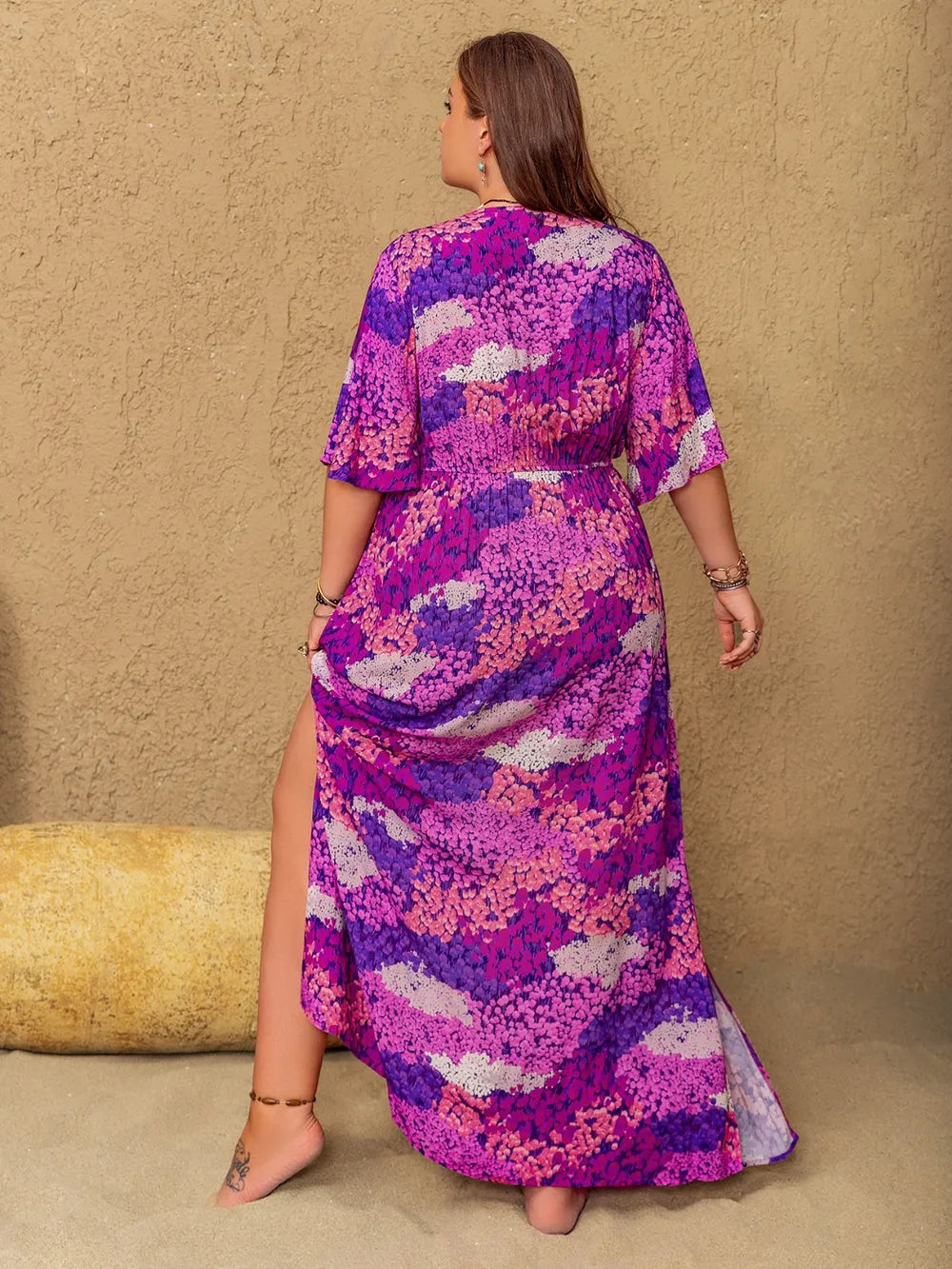 Slit Printed Half Sleeve Maxi Dress - alternate view 6
