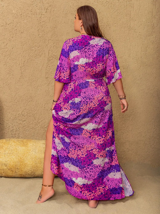 Slit Printed Half Sleeve Maxi Dress - alternate view 6