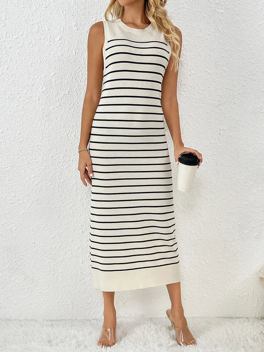 Round Neck Sleeve Midi Knit Dress - alternate view 3