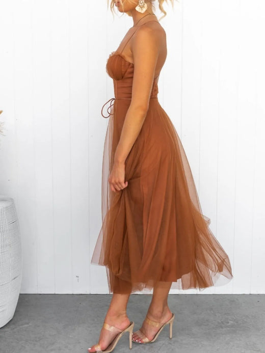 Sweetheart Neck Tulle Midi Dress - alternate view 5