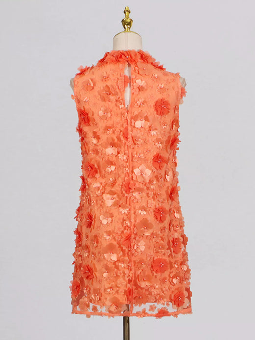 Floral Applique High Neck Sleeveless Mini Dress - alternate view 2