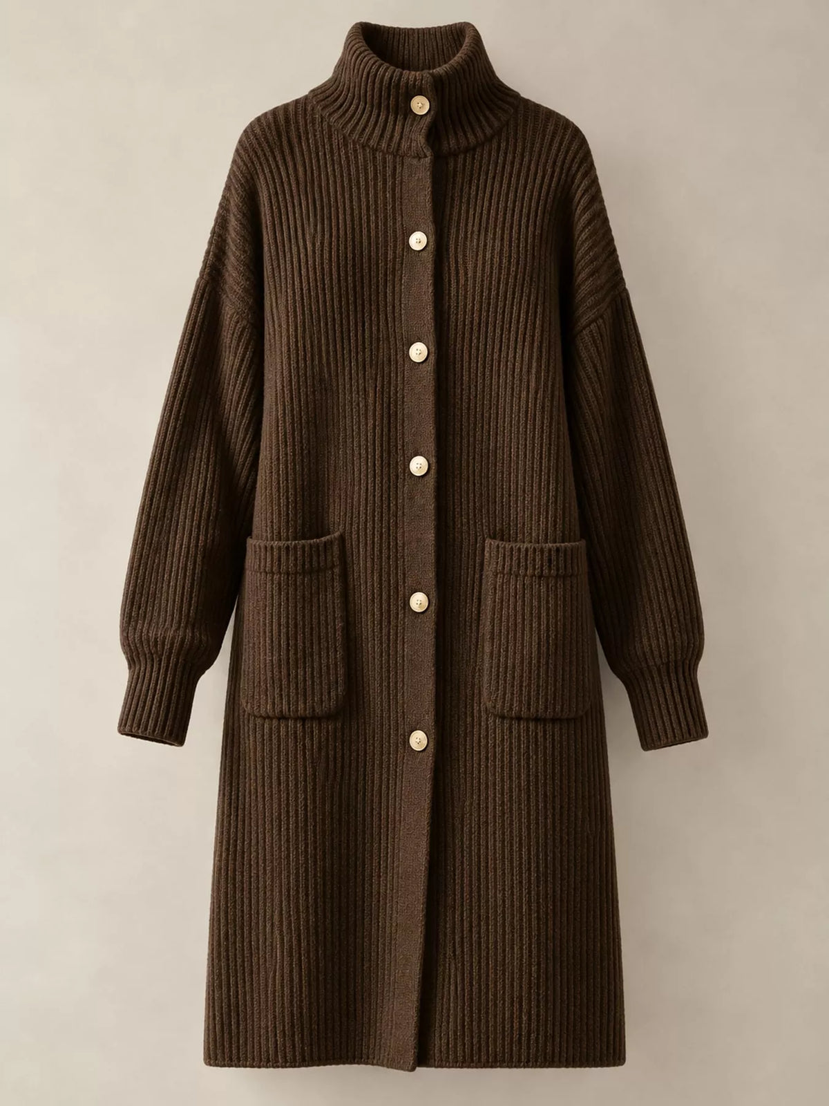 Ribbed Knit Turtleneck Button Up Longline Cardigan - alternate view 5