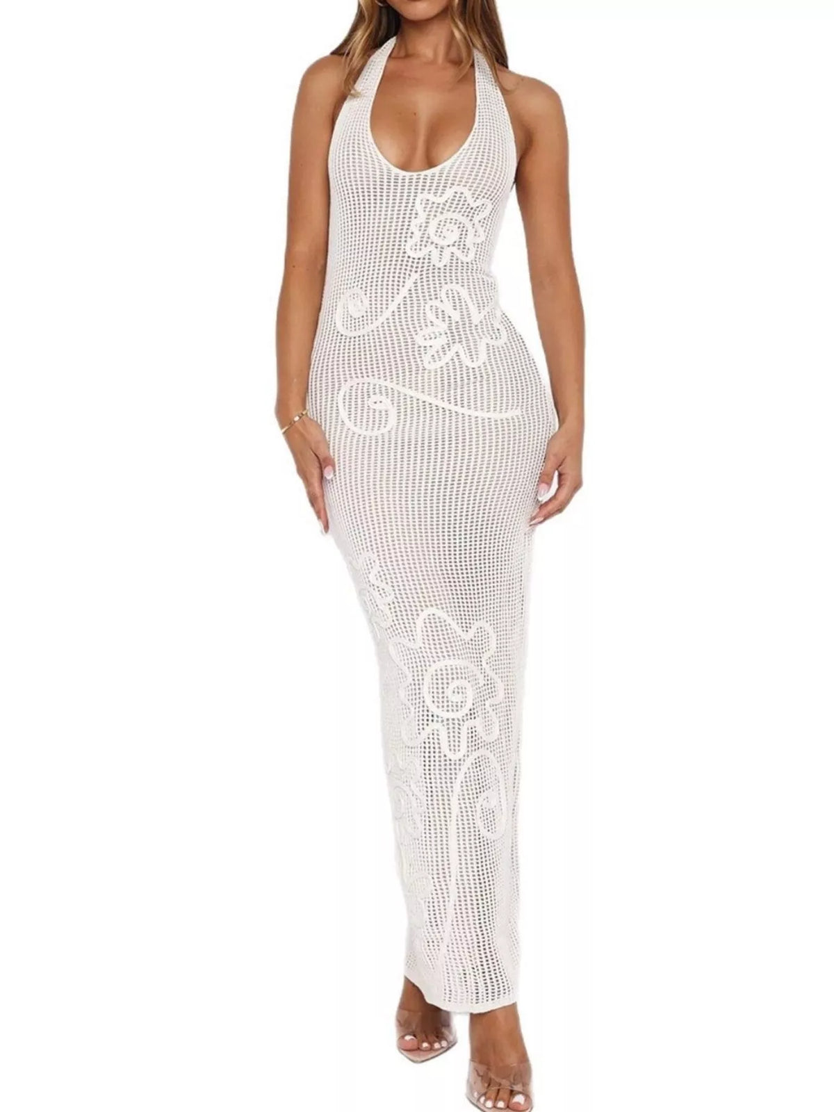 Halter Neck Crochet Maxi Dress - alternate view 3