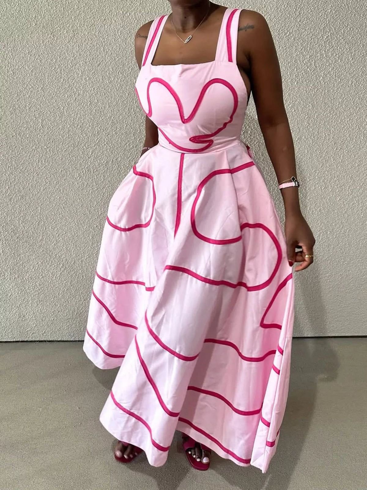 Abstract Print Square Neck Midi Dress - alternate view 8