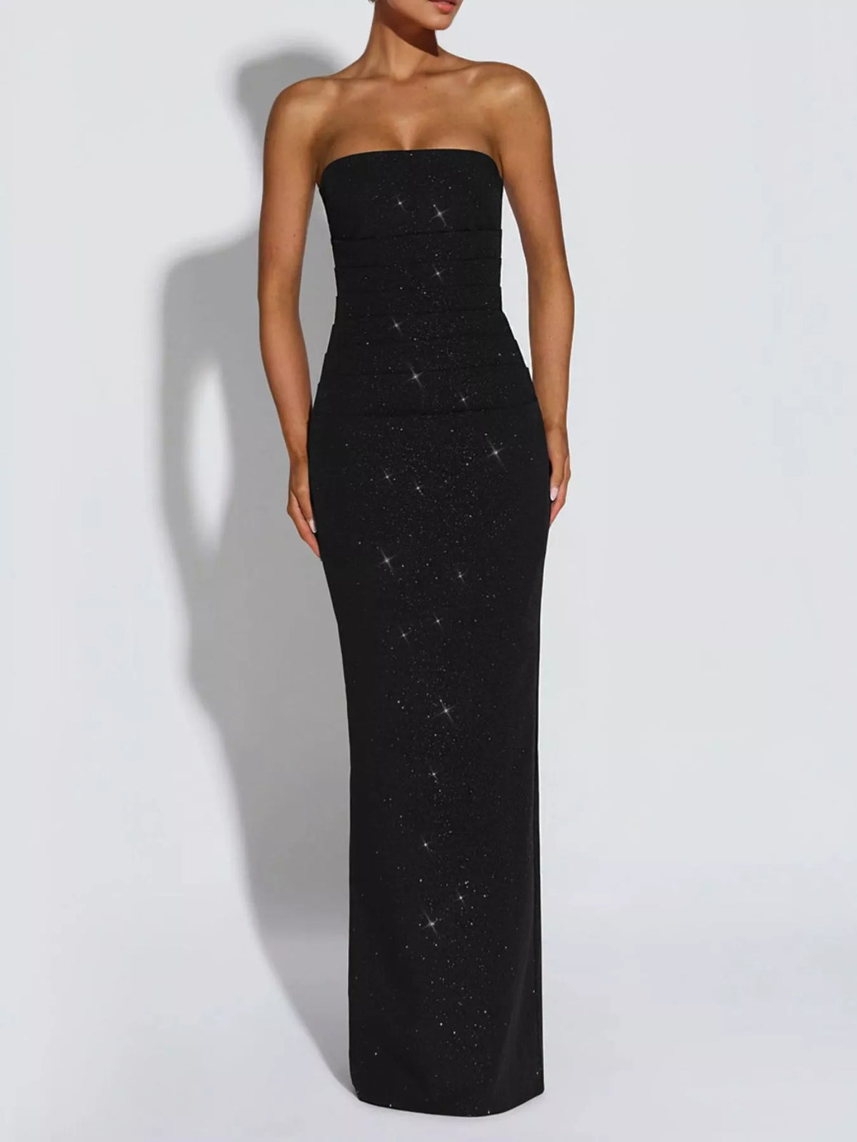 Slit Glitter Tube Maxi Dress with Scarf - alternate view 5